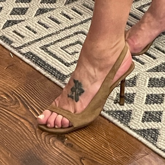 Lily Holt camel suede pumps size 8 bamboo heel - Picture 5 of 14